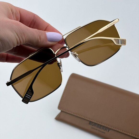 Burberry Men BRAND NEW Sunglasses Gold Brown Polarized Rectangular BE3130 110983 - Picture 3 of 9
